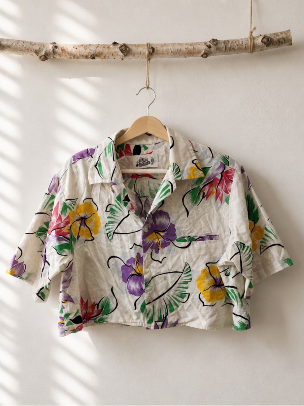 Vintage Hilo Hattie Vintage Hawaiian Floral Crop Shirt Size XL